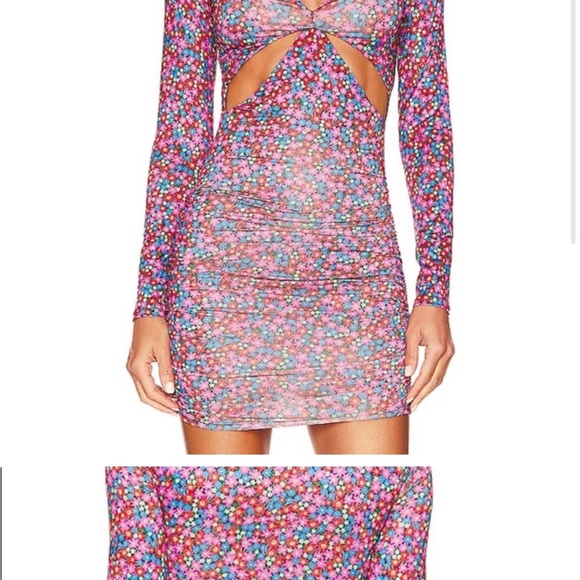 AFRM NEW Corinne Cutout side shirred knit mini dress red ditsy Medium coquette - Picture 3 of 13